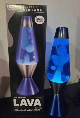 NEW Lava Lamp XL 52 Ounce 16.3 In Blue Gray Base Blue Liquid White Lava